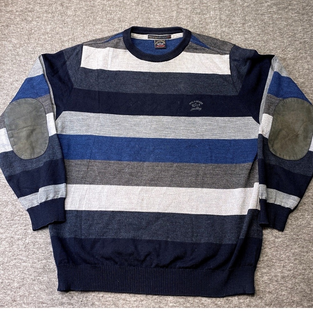 Paul & Shark Sweater Mens Size Medium Wool Blend Elbow Patches Striped Italy